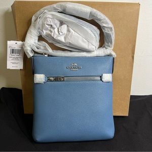 COACH Mini Rowan File Bag in Crossgrain Leather Silver / Light Mist CE871 NWT